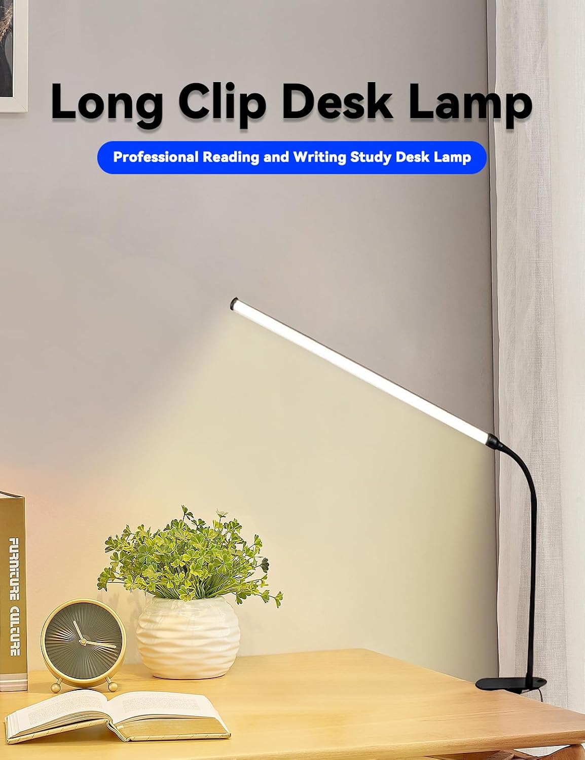 2 Pack LED Desk Lamp with Clamp,Eye-Friendly Clip on Lights for Home Office Study Reading,3 Modes 10 Brightness,Long Flexible Goose-Neck,Swing Arm Architect Task Table Lamps USB Usage