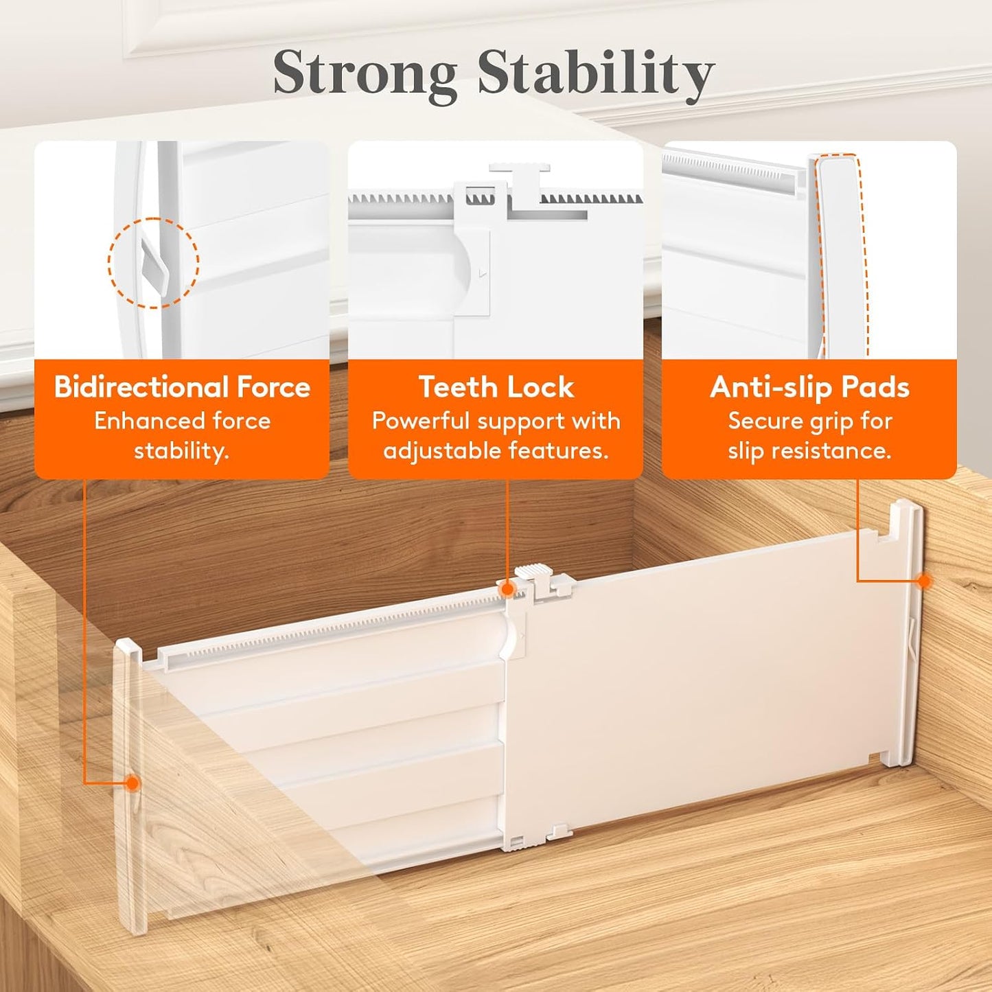 Lifewit 8" Tall Drawer Dividers, Adjustable Deep Drawer Organizer Clothes | 4 Pack 13.8"-22.2" Expandable White Plastic Separators for Dresser, Kitchen, Cabinet, Closet, Office Organization & Storage