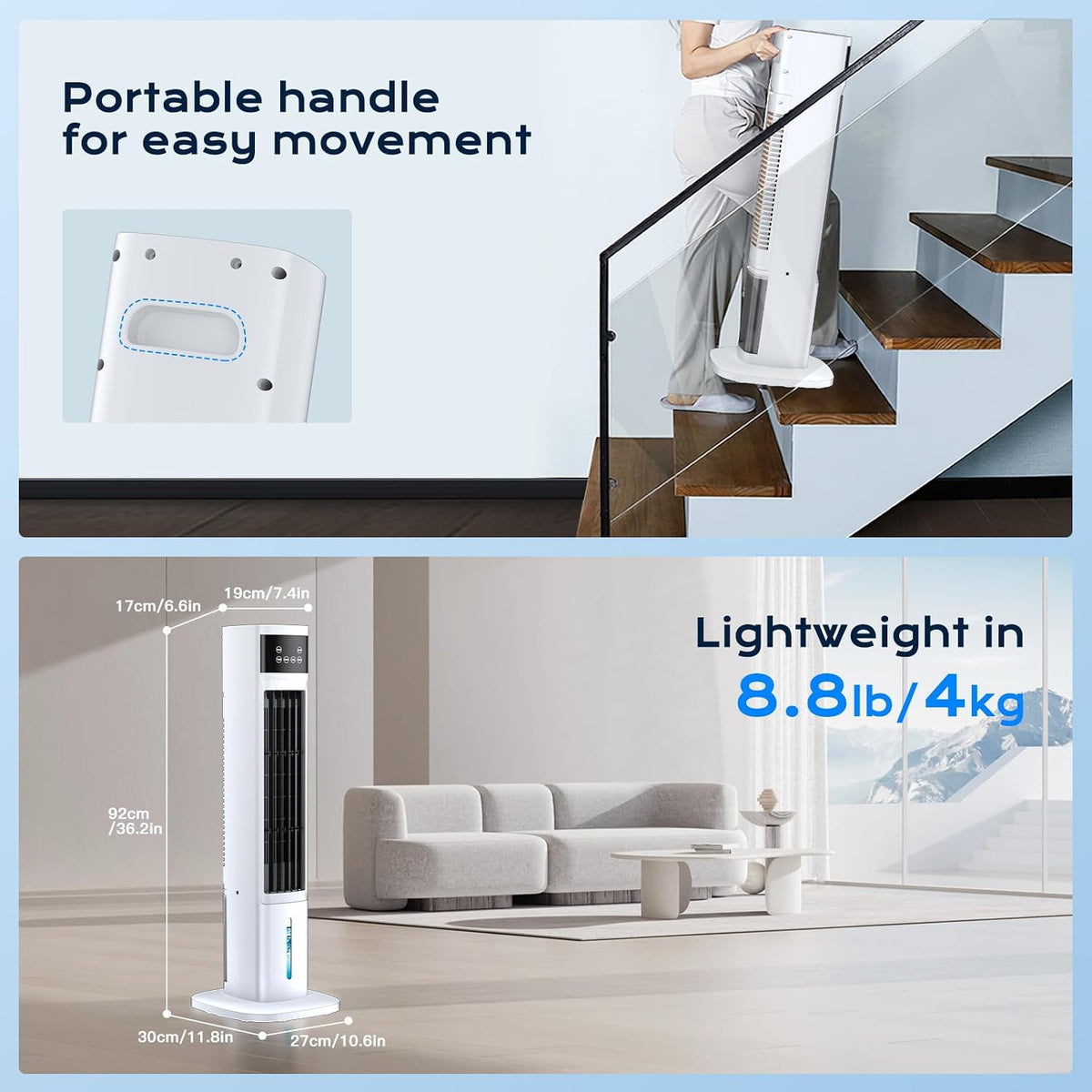 Portable Air Conditioners for Room, 3-in-1 Evaporative Air Cooler, Fast Cooling Portable AC Unit/24H Timer, Remote Oscillating Tower Fan, 4 Modes 3 Speeds, Quiet Swamp Cooler for Bedroom Office