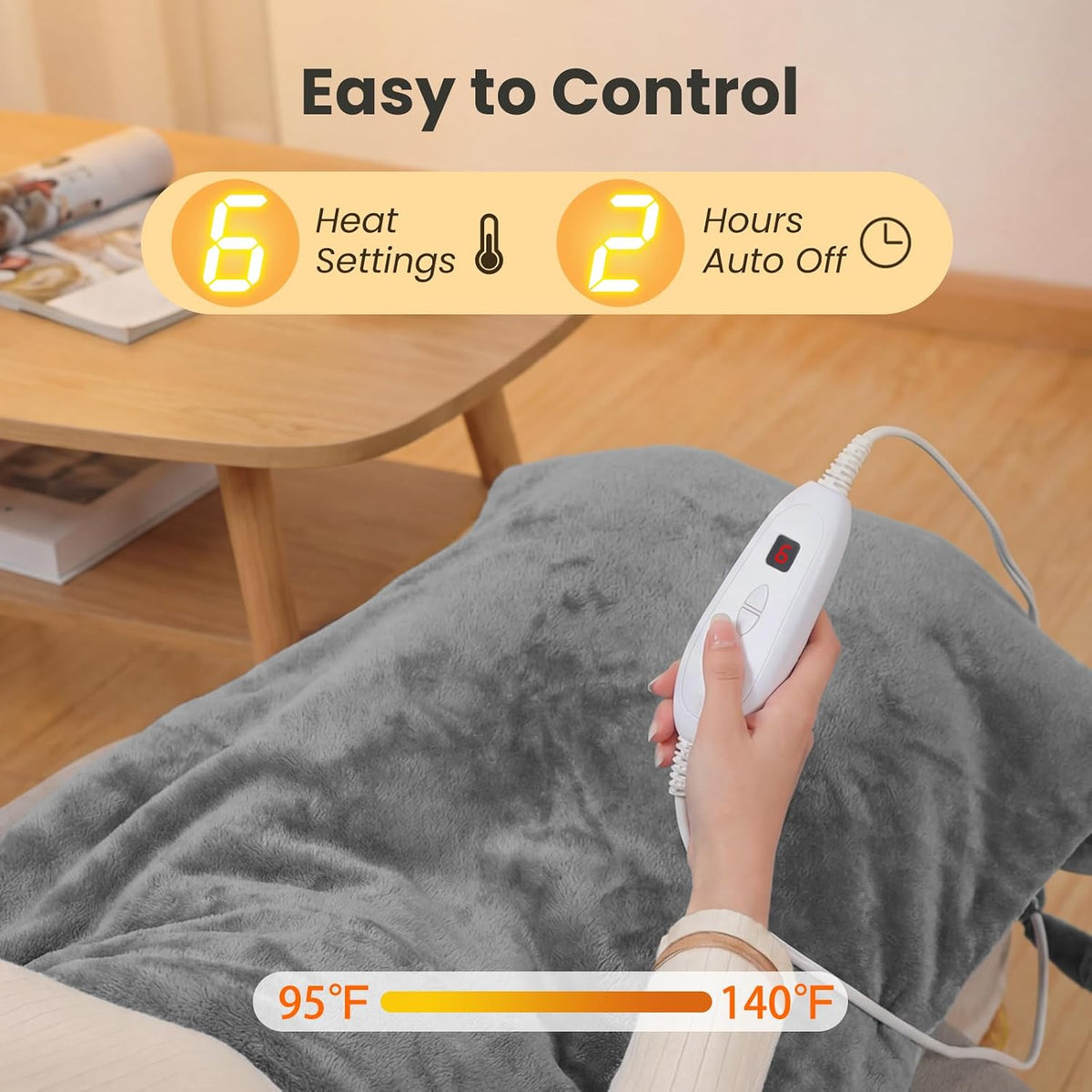 DAILYLIFE Heating Pad for Neck and Shoulders and Back, Electric Heating Pad for Back Pain Relife, 6 Heating Settings, UL Certified with Overheating Protection and Machine Washable, 26"x35", Gray