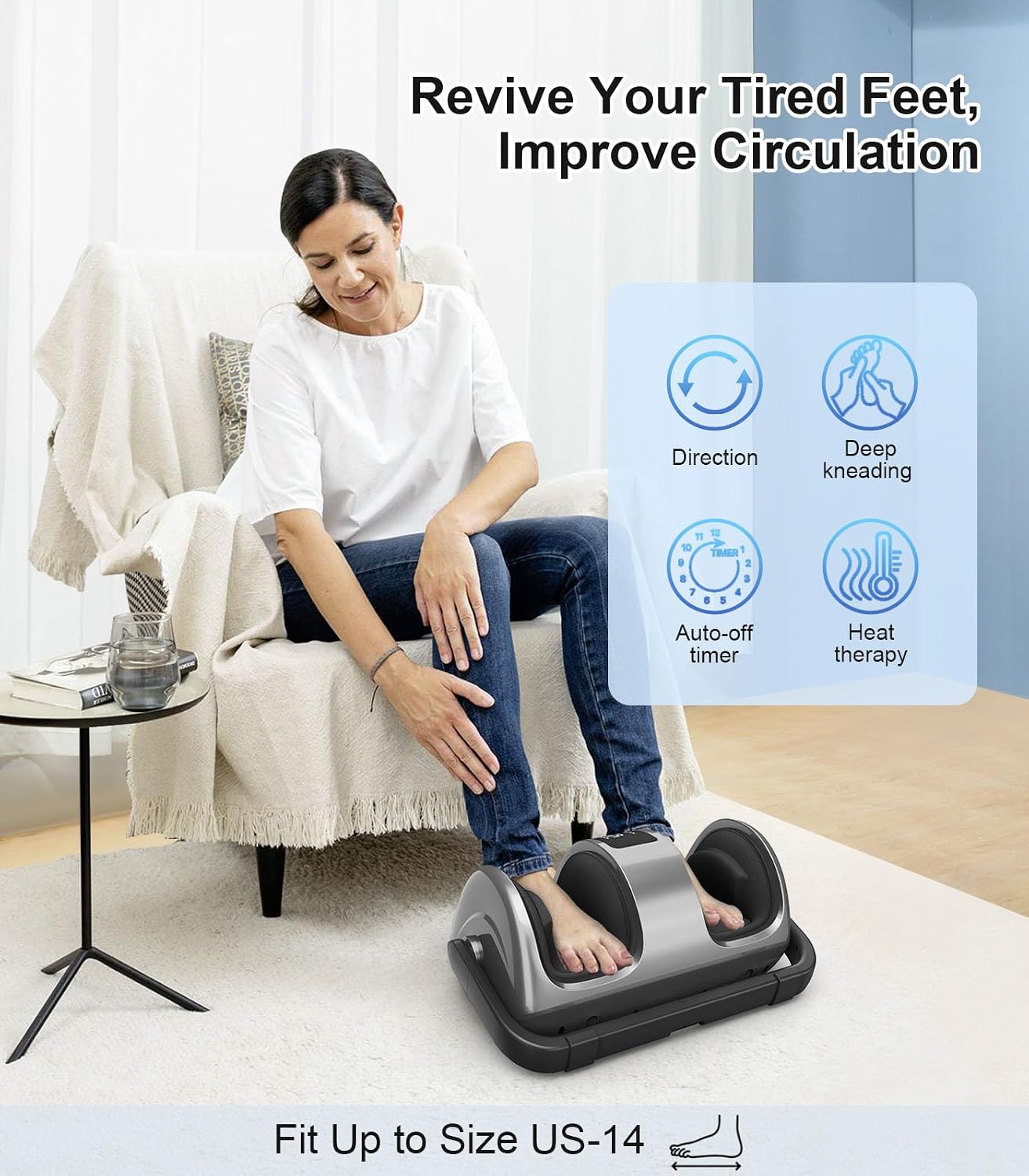 Shiatsu Foot Massager with Heat, Deep Kneading Foot Massager for Plantar Fasciitis, Neuropathy, Circulation and Pain Relief, Foot and Calf Massage at Home/Office