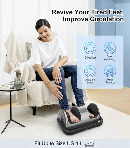 Shiatsu Foot Massager with Heat, Deep Kneading Foot Massager for Plantar Fasciitis, Neuropathy, Circulation and Pain Relief, Foot and Calf Massage at Home/Office
