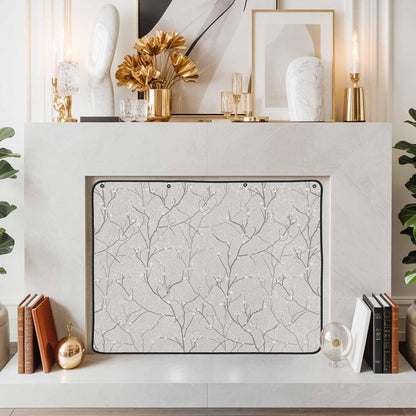Magnetic Fireplace Cover White Vines Fireplace Screen Decorative Flowers Leaves Tree Branches Insulation Fireplace Blocker Blanket Save Energy Fireplace Draft Stopper Covers for Living Room 39x32 Inch