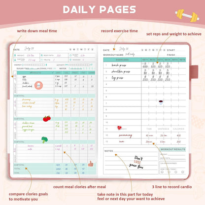 Food Journal & Workout Log Book, 90 Day Fitness Journal Tracker Diary