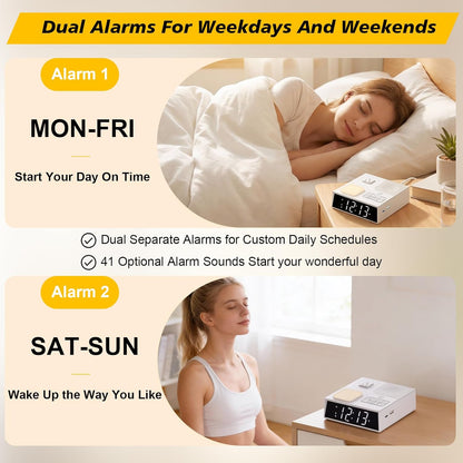 Digital Alarm Clock Sound Machine with 41 Sounds, Dual Alarms, Night Light
