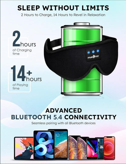 MUSICOZY 3D Sleep Headphones Bluetooth 5.4 Sleep Mask with HD Speakers