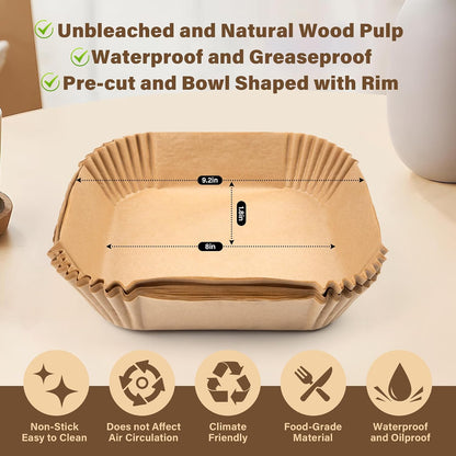 Air Fryer Liners Disposable 125 Pcs, 8 Inch Paper for 5-8 QT Air Fryers | Square Unbleached Parchment Paper, Non-Stick, Greaseproof for Baking, Roasting, Microwave, Oven, Airfryer Basket Accessories