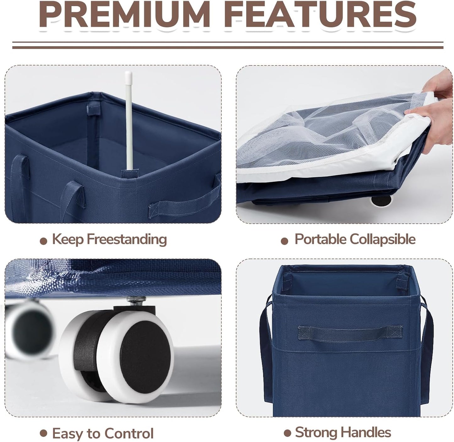CHICVITA 75L Large Rolling Laundry Basket with Wheels & Wash Bag, Grey | Collapsible design saves space for corner dorms. Removable wash bag for easy laundry transport