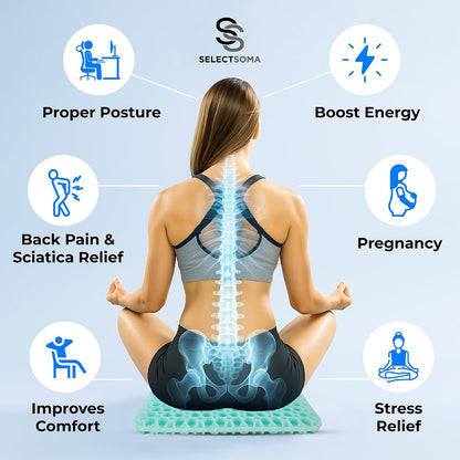 Gel Seat Cushion for Long Sitting, Pressure Relief for Tailbone and Back