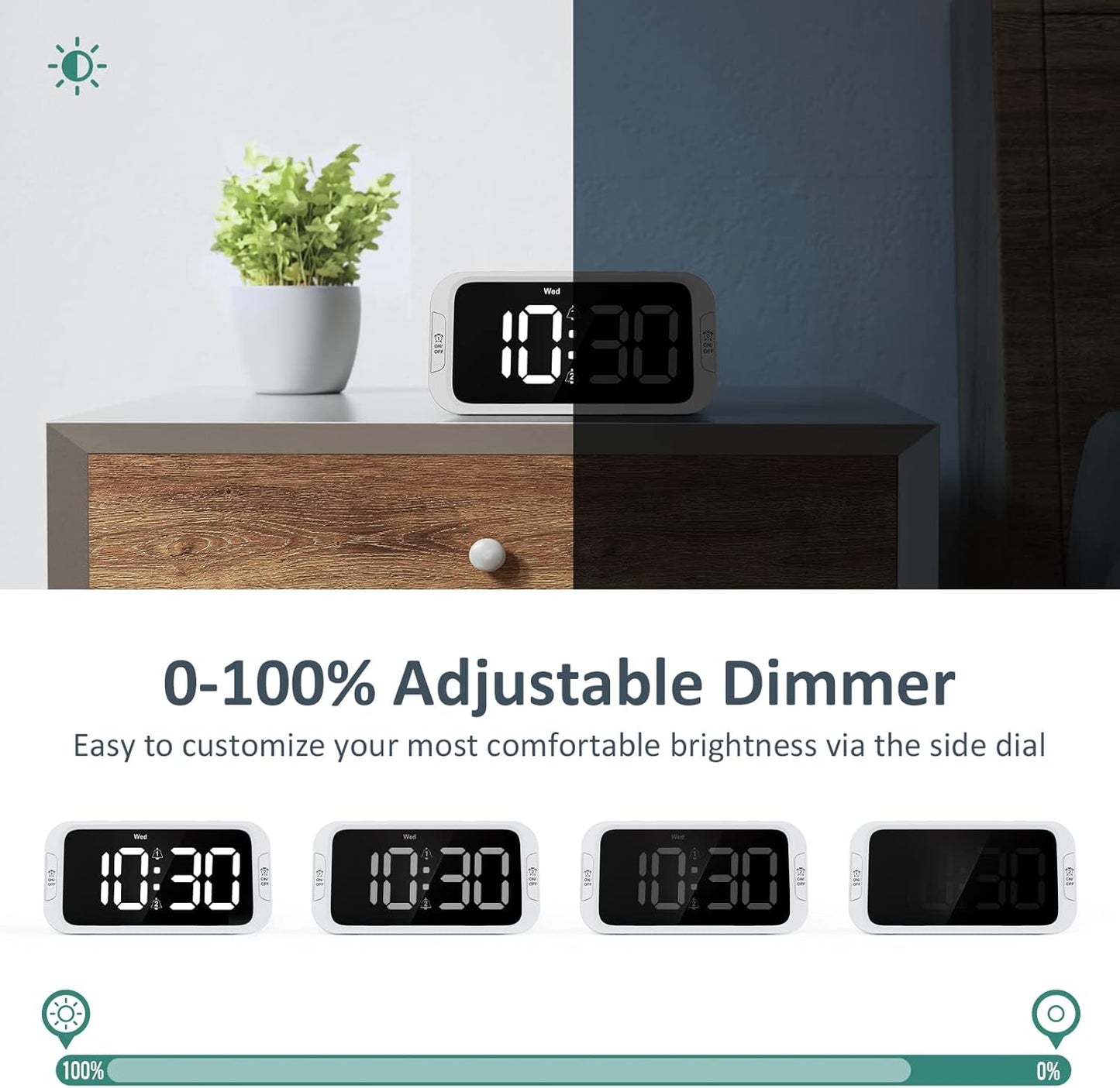 Odokee Digital Dual Alarm Clock for Bedroom with 0-100% Dimmable Display | Easy to Set Alarm Clock with Weekday/Weekend Mode - Loud Alarm for Heavy Sleepers with 5 Sounds Adjustable Volume - Blue