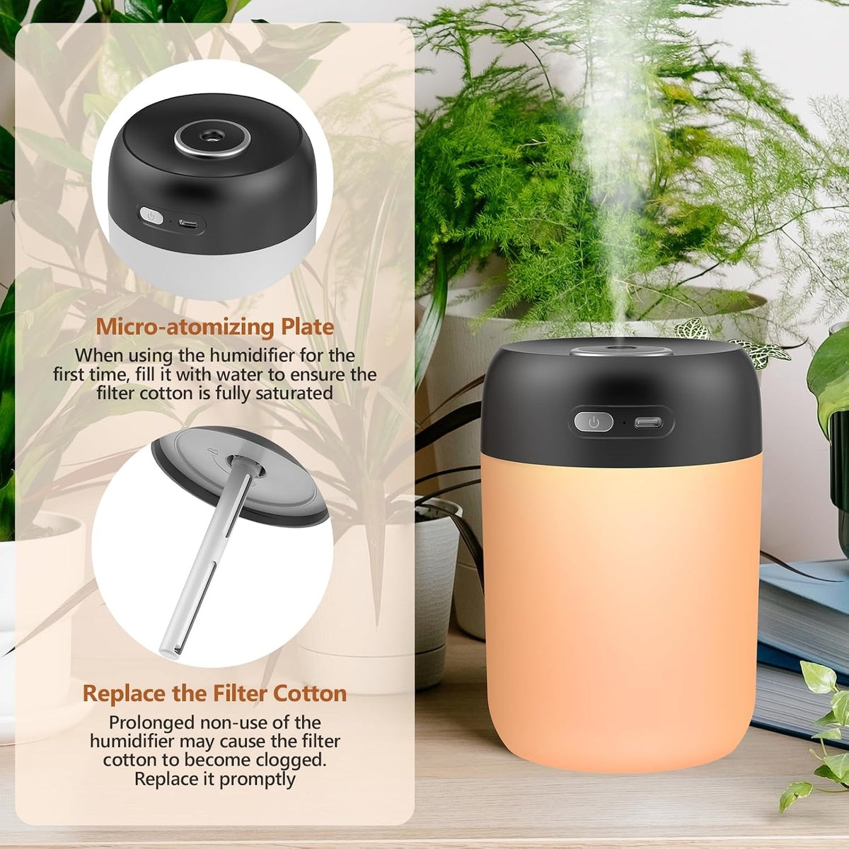 Plant Humidifier Indoor, 650ml Humidifier for Plants, Gray