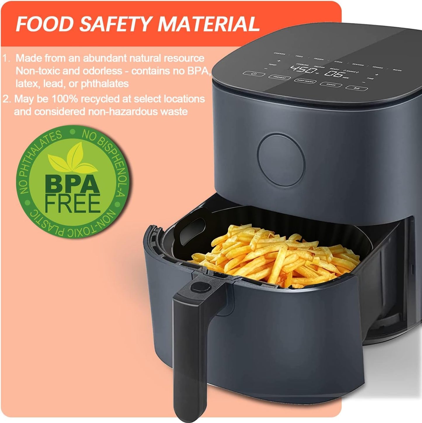 2Pcs Silicone Air Fryer Liners Reusable Square Thickened Airfryer Basket for 4 to 7 QT Baking Tray Accessories Kitchen Gadgets Replacement of Flammable Disposable Parchment Paper