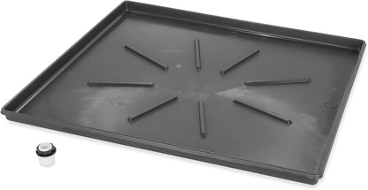 Camco Low Profile Washing Machine Drain Pan with PVC Fitting, 29 inch x 33 inch ID and 31 inch x 35 inch OD - Protects Your Floors from Washing Machine Leaks - Easy to Use - Pewter - 20788