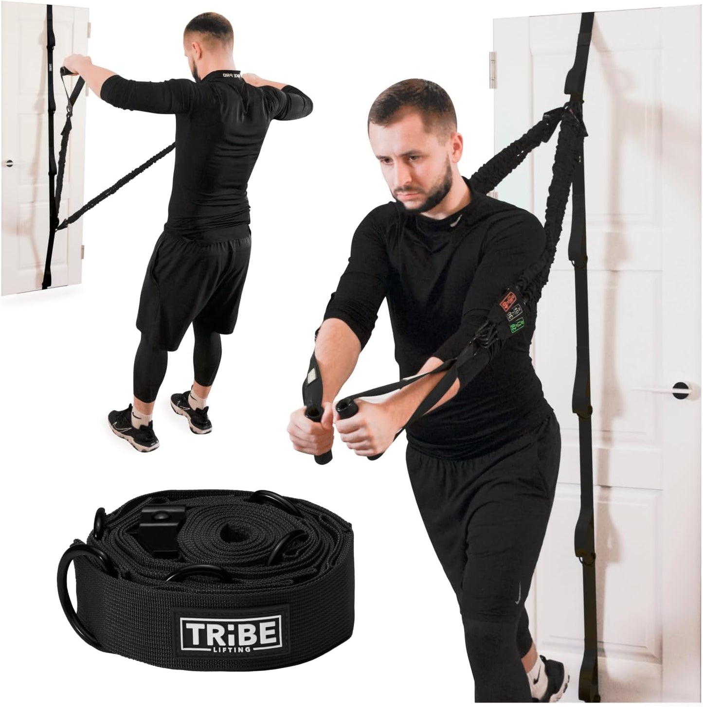 Door Anchor Strap for Resistance Bands with 5 Loops and Metal D-Rings | Fits most doors and resistance bands, 5 anchor points, reinforced nylon, tool-free setup, full-body workout versatility