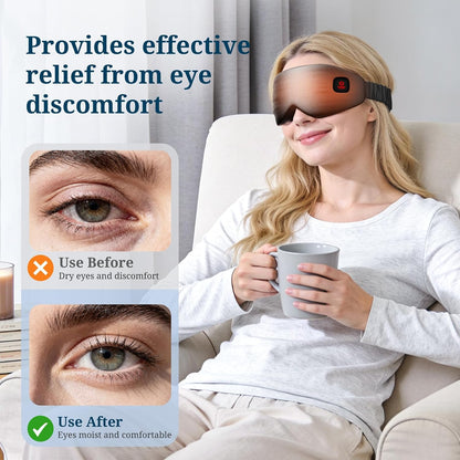 100% Silk Wireless Heated Eye Mask with Cooling & Washable Shells-Black