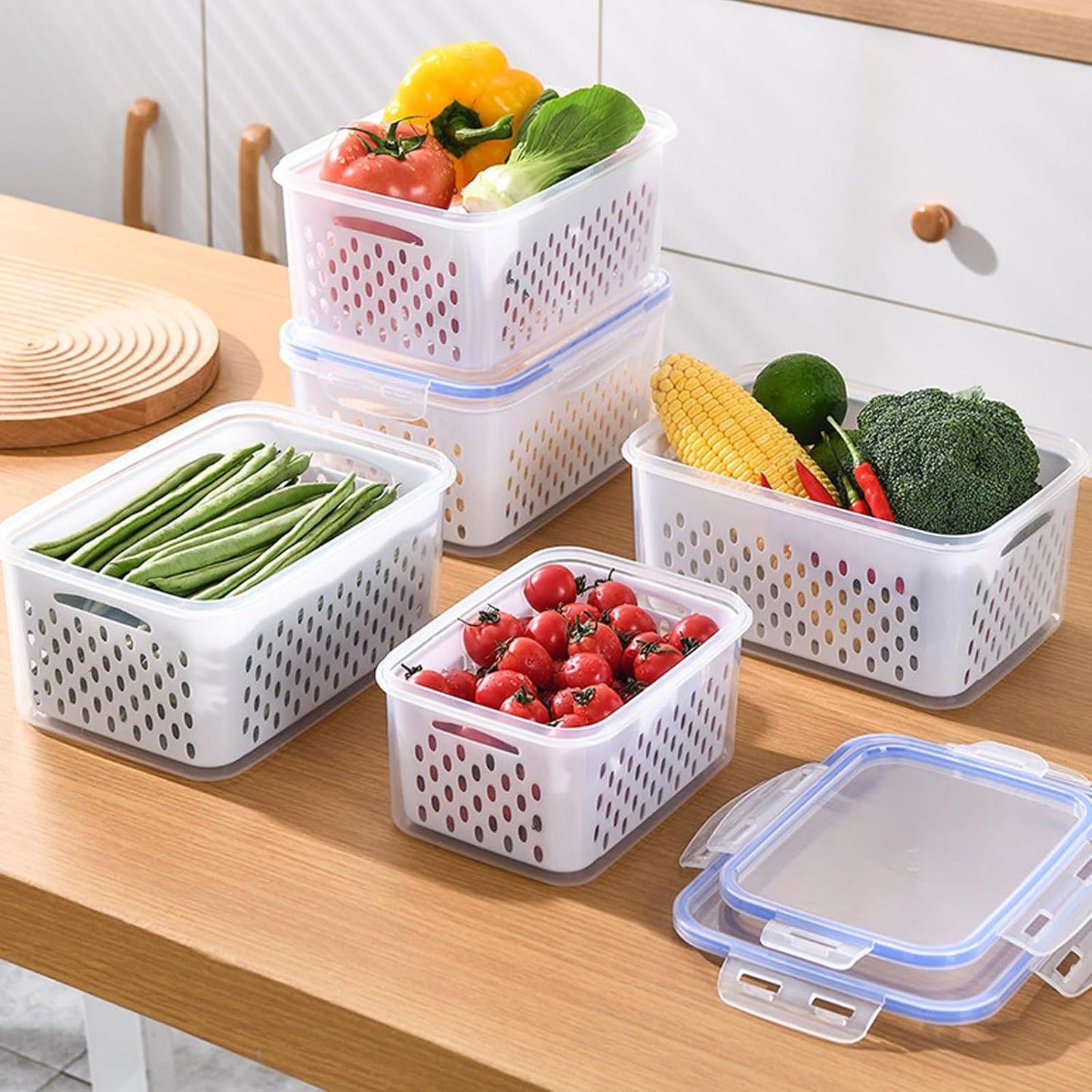3 PCS Fruit Storage Containers for Fridge with Removable Colander | Berry Produce Storage Containers for Fridge with Strainer Lid Leakproof Containers Keep Fruits Vegetables Berry Fresh longer