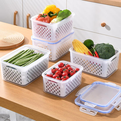3 PCS Fruit Storage Containers for Fridge with Removable Colander | Berry Produce Storage Containers for Fridge with Strainer Lid Leakproof Containers Keep Fruits Vegetables Berry Fresh longer