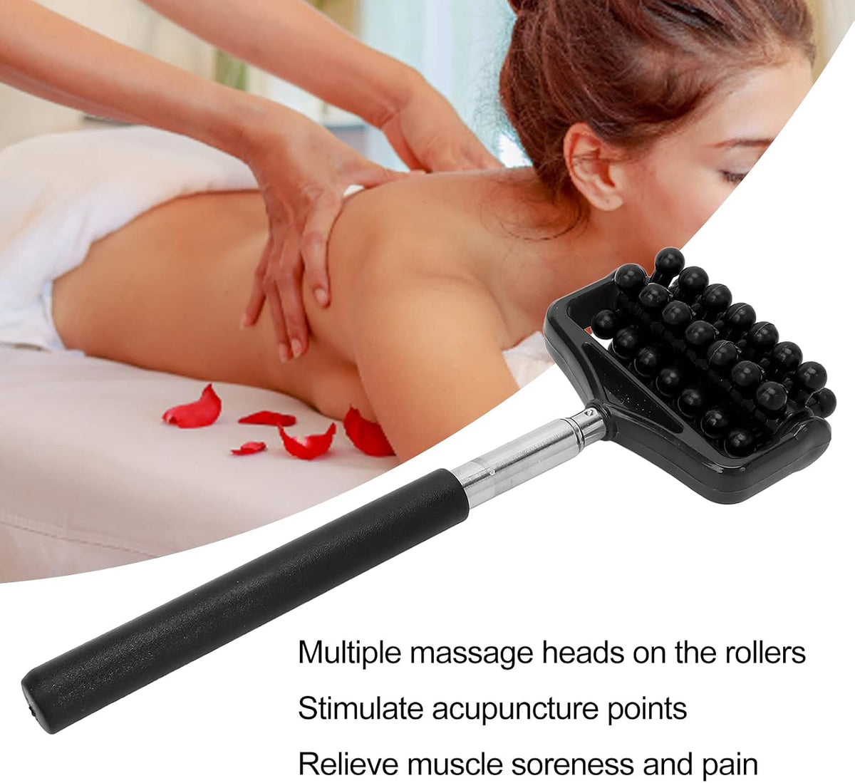 Telescopic Massage Roller Massager for Back and Body, Deep Tissue Scratching Tool with Adjustable Length, Portable Roller for Muscle Relaxation and (Black)
