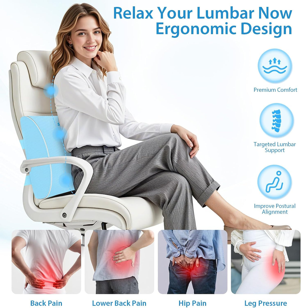 SweetSlubr Lumbar Support Pillow for Office Chair,Back Support(Black,Large)