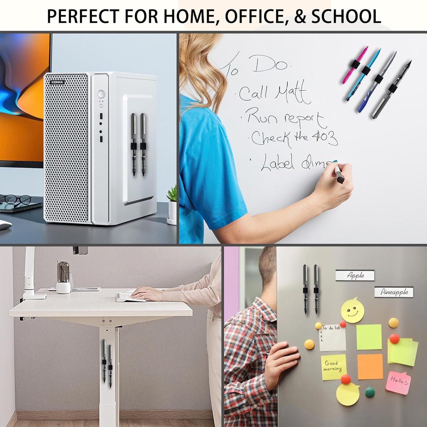 Magnetic Pen Holder for Refrigerator, 4 Pack Silicone Pencil Holder for Whiteboard, Dry Erase Marker Holder for Fridge, Locker and Metal Clipboard, Fits Pens Pencils Slim Markers