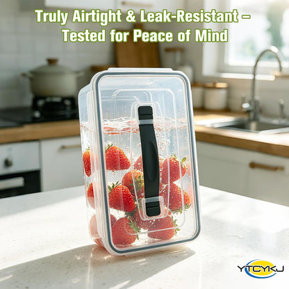5-Pack Fruit Storage Containers for Fridge with Removable Colanders & Lids | Clear Plastic Produce Storage Containers for Fruits, Veggies, Salad, Berries | Leak-Proof, Microwave Safe