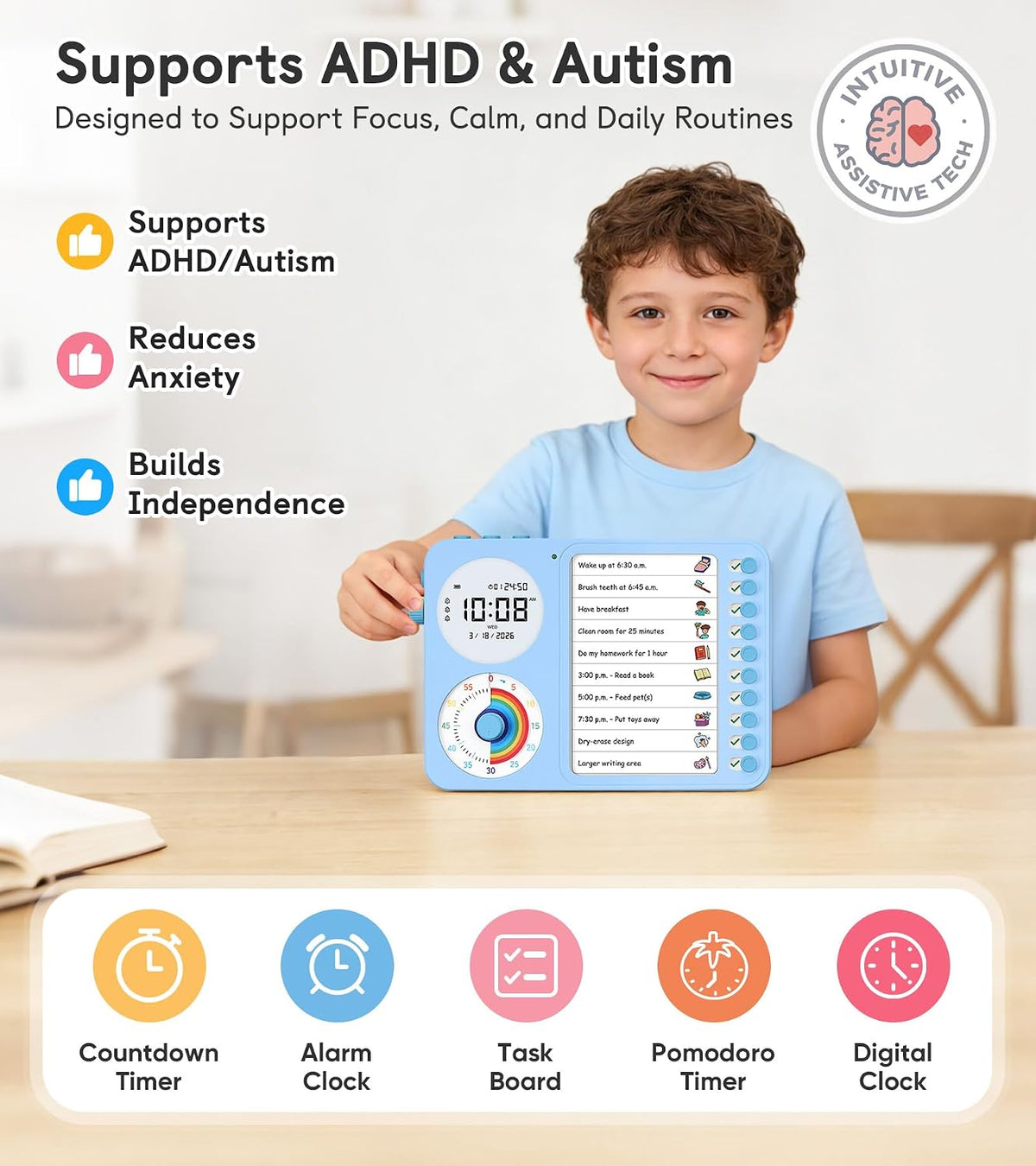 3-in-1 Visual Timer & ADHD Tool for Kids with Chore Chart & Planning Board