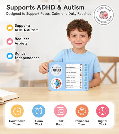 3-in-1 Visual Timer & ADHD Tool for Kids with Chore Chart & Planning Board | ADHD Timer with Digital Clock, Silent Task Timer for Adults with Visual Schedule for Home, School, Classroom, Work (Pink)
