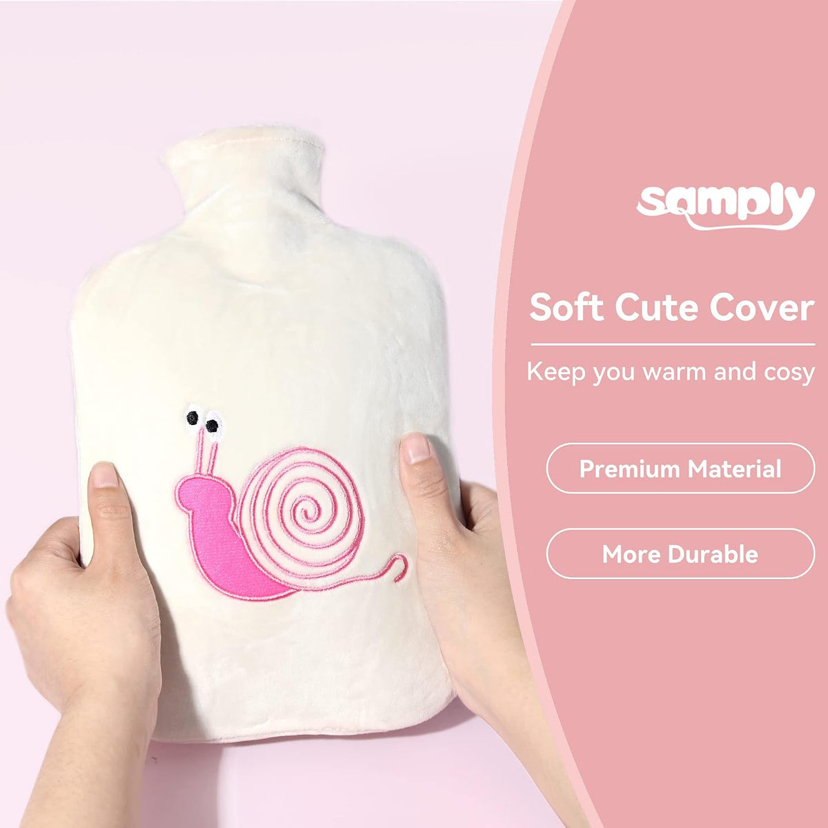 samply 2L Hot Water Bottle with Knitted Cover, Hot Water Bag, Purple