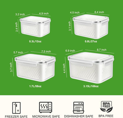 5 Pack Fruit Storage Containers for Fridge with Removable Colander, Produce Containers BPA-free Fridge Organizer to Keep Berry Lettuce Vegetable Fresh, Dishwasher & Microwave Safe