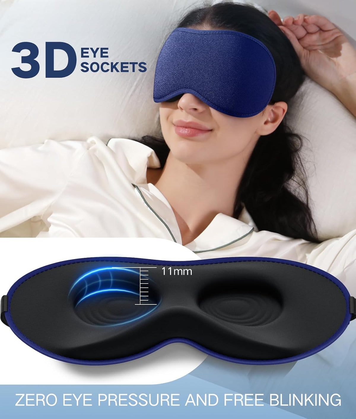 Vynix® Sleep Mask for Men Women-Eye Masks for Side Sleepers, 3D Contoured Night Blindfold 100% Blockout Pressure-Free, Soft Lightweight Breathable Eye Cover Shade Sleeping for Airplane, Travel, Black