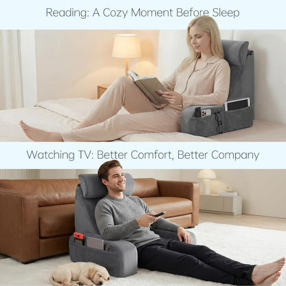 ENITYA 21" Reading Pillow for Bed with Firm Back Support & Big Pockets