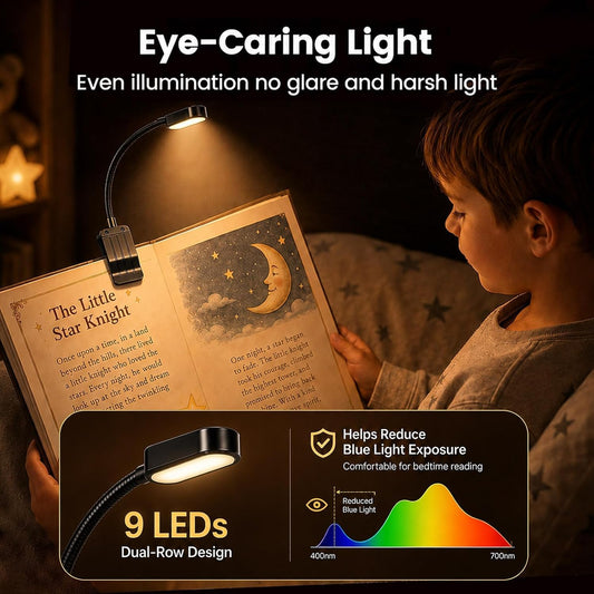 2 Pack Rechargeable Book Lights for Reading at Night, Eye-Caring Clip-On Reading Lights with 3 Color Temperatures & 3 Brightness Levels, Long Runtime Small Lightweight Clip on Lamp, Gifts for Reader
