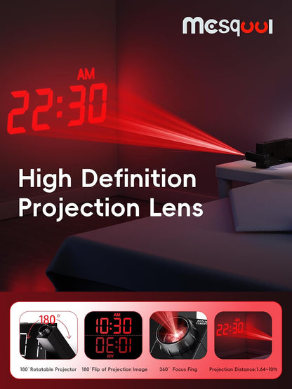 Mesqool Projection Alarm Clock with Bed Shaker, Dual Alarms