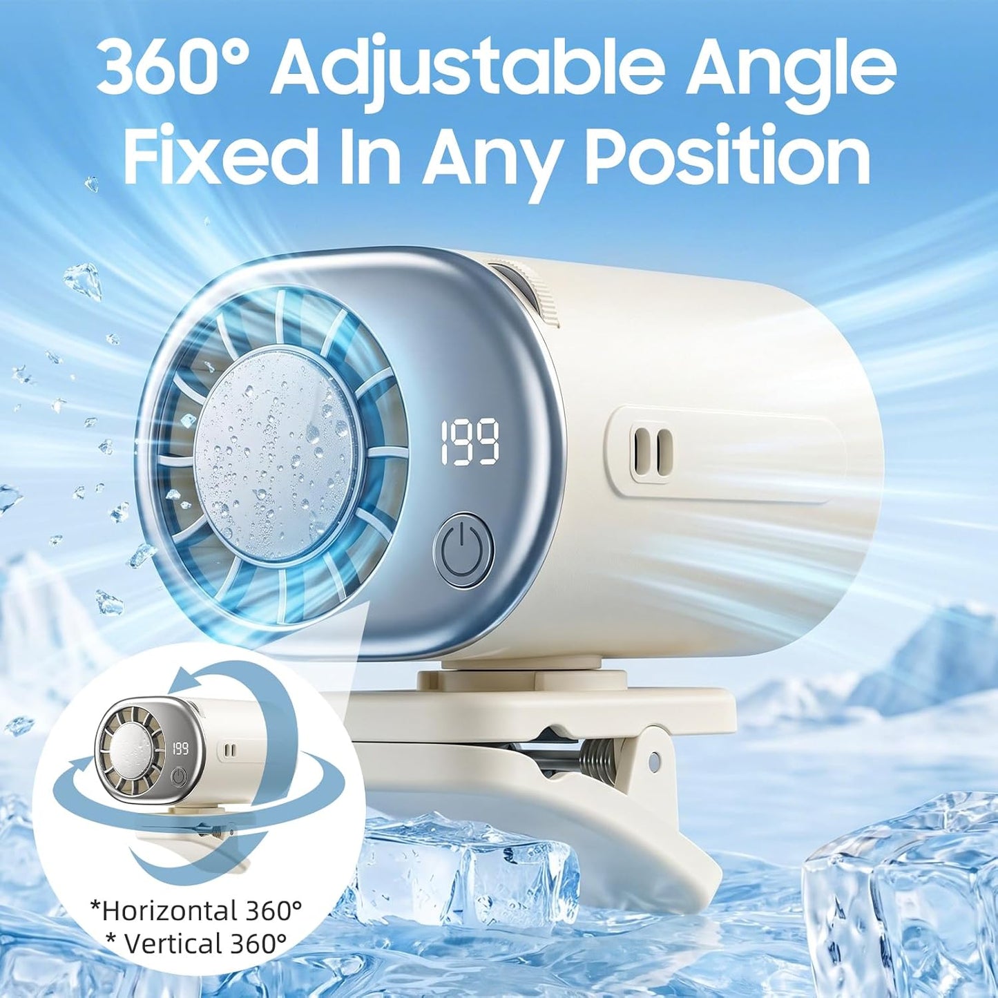 Car Clip on Air Conditioner Fan with Display,Portable Mini Cooling System for Auto Vehicle,Hands-Free Clip on Air Conditioner Fan,360° Rotation Portable Mini Fan with 199 Speeds Cars,Work,Out-Purple