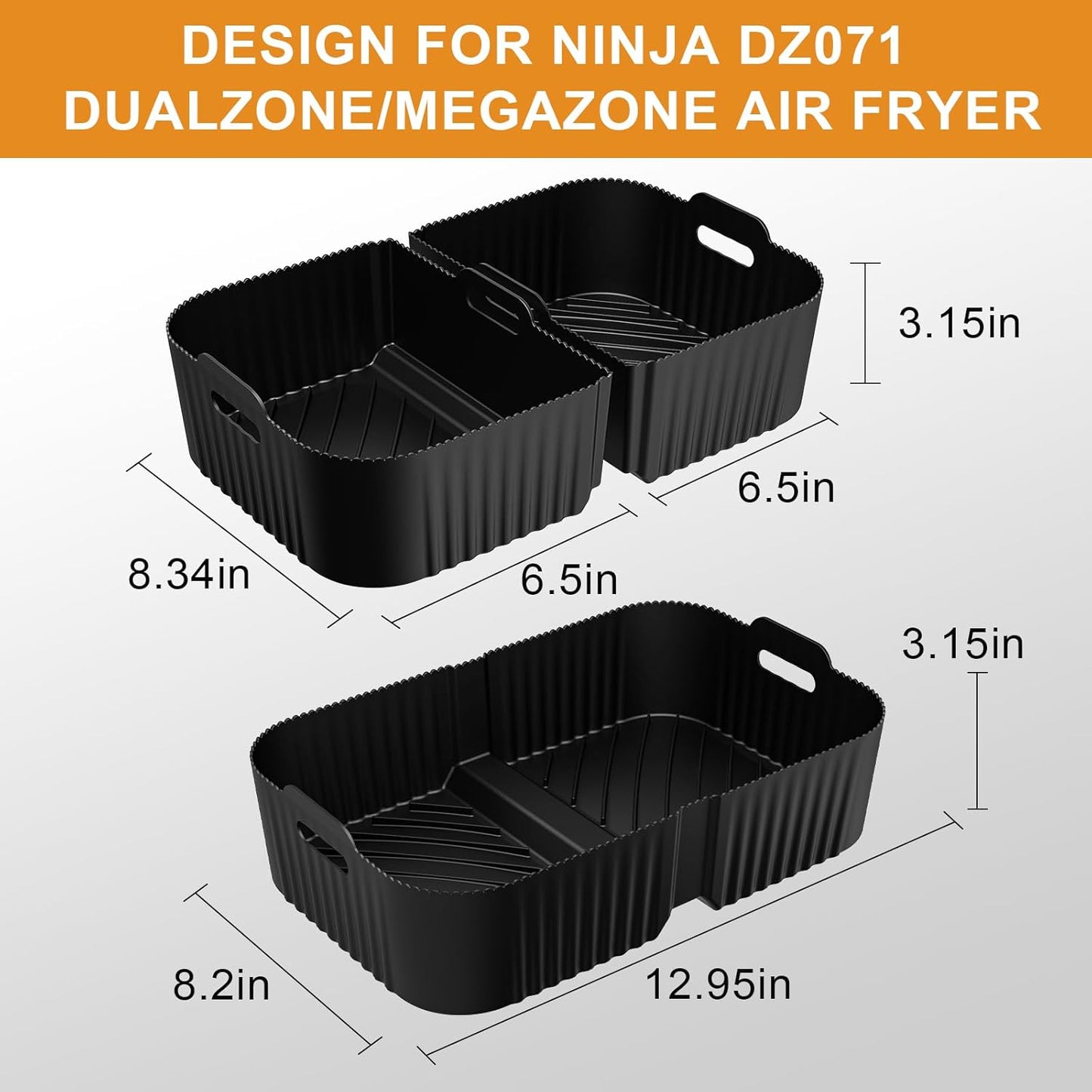 Air Fryer Silicone Liners for Ninja DZ071 7QT DualZone Megazone Air Fryer | 2 Pcs Liners for Dual 3.5QT Baskets and 1 Pcs Liner for 7-QT Megazone Basket, 3 Pcs Air Fryer Accessories