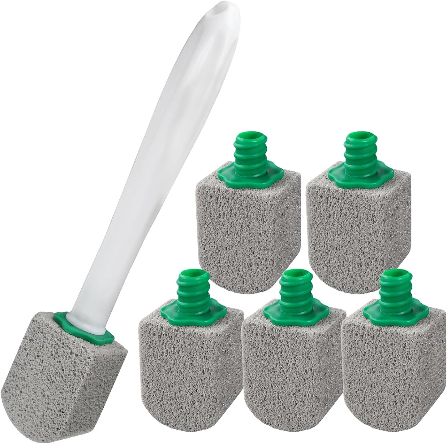 AUAUY 6 Pack Pumice Stone with Handle, Toilet Bowl Pumice Stone for Cleaning, Hard Water Toilet Ring Remover, 1 Handle + 6 Pumice Stones for Cleaning Toilets, Bathtubs, Grills, Kitchen Sink