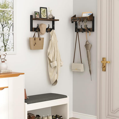 Evermagin 29" Coat Rack Wall Mount with Shelf for Entryway, Rustic Brown | Wall Mounted Coat and Key Rack with Hooks, Key Holder with Mail Organizer for Wall, Living Room, Mudroom, Bedroom