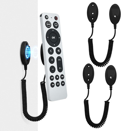 Magnetic Remote Control Holder and Remote Holder with Retractable Leash, Wall Mount for TV Remote, Couch and Bedside, No Drill Adhesive Pad, 2 Pack Black