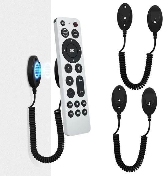 Magnetic Remote Control Holder and Remote Holder with Retractable Leash, Wall Mount for TV Remote, Couch and Bedside, No Drill Adhesive Pad, 2 Pack Black