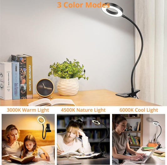 Woputne Desk Lamp Clip on Light for Bed Book Reading (Black)