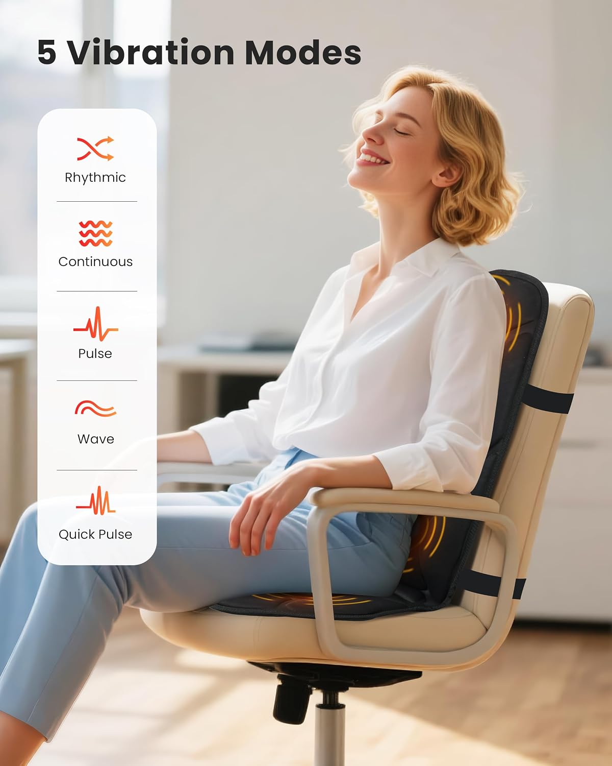 COMFIER Back Massager with Heat, Vibration Massage Seat Cushion with 8 Massage Nodes & 5 Modes, Adjustable Chair Massager Pad for Home Office, Heated Chair Pad, Gifts for Women Men Mom Dad