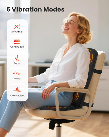 COMFIER Back Massager with Heat, Vibration Massage Seat Cushion with 8 Massage Nodes & 5 Modes, Adjustable Chair Massager Pad for Home Office, Heated Chair Pad, Gifts for Women Men Mom Dad
