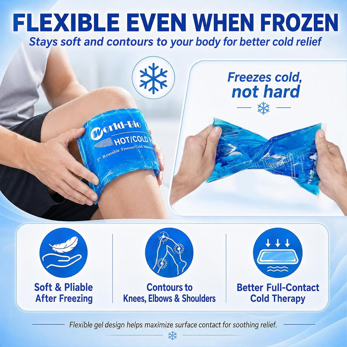 Reusable Ice Gel Pack for Injuries, Soft Cold Pack Ice Wrap Hot Cold Compress Alleviate Inflammation Joint Pain Muscle Soreness, Flexible & Adjustable for Shoulder Elbow Foot Ankle Knee Wrist Leg Neck