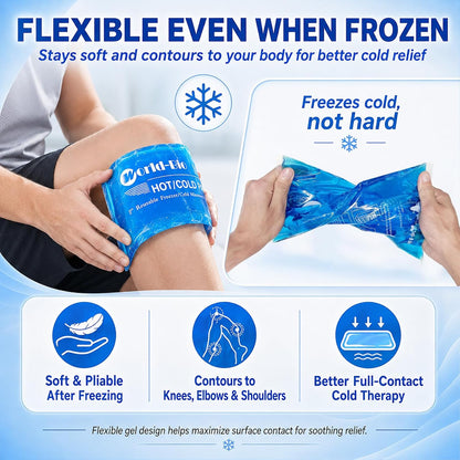 Reusable Ice Gel Pack for Injuries, Soft Cold Pack Ice Wrap Hot Cold Compress Alleviate Inflammation Joint Pain Muscle Soreness, Flexible & Adjustable for Shoulder Elbow Foot Ankle Knee Wrist Leg Neck