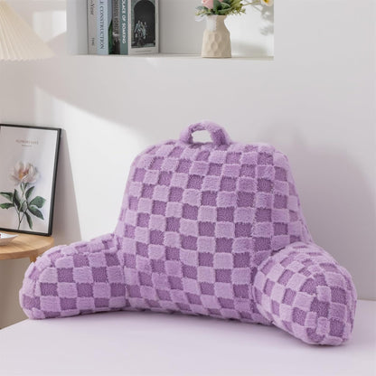Aimuan Reading Pillow Checkered Bed Rest Wedge Backrest Checkerboard Pillow with Arms Back Support for Sitting Up in Bed Cushion Incline Rest Sleeping Snoring Pillow (Beige,Large)