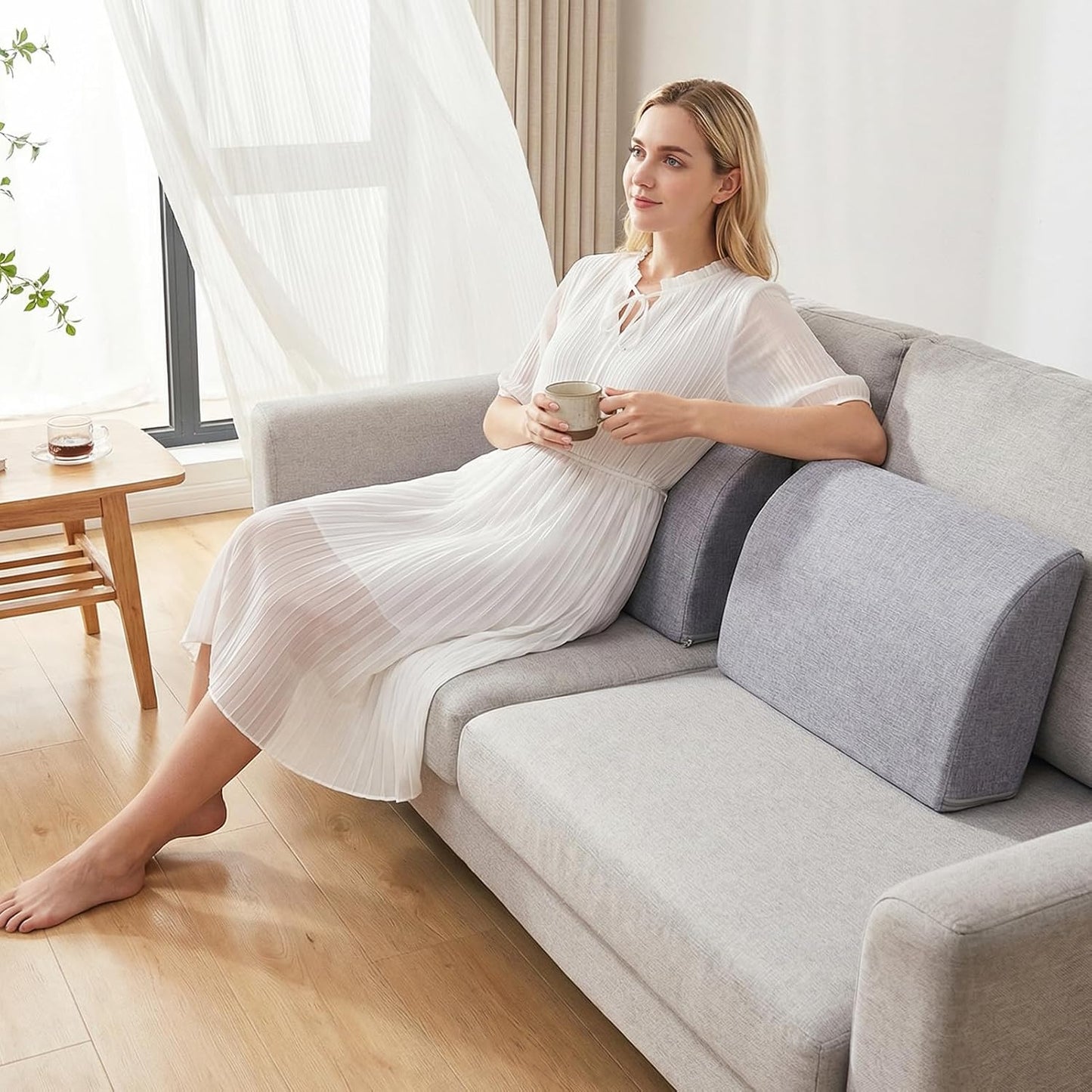 2PCS Sofa Couch Back Cushions, Backrest Support Pillow for Elderly,Extra Large Thick Lumbar Support Pillow for Home (6x24x13.2 in, Linen, Medium Grey)