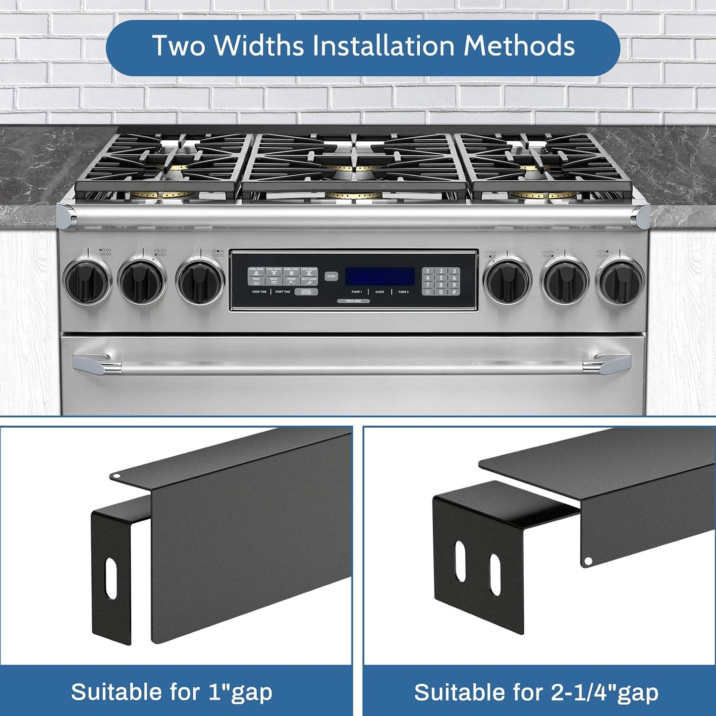 30" Slide-in Range Rear Filler Kit with 2PCS Silicone Stove Gap Covers | W10113901A, Cooktop Trim Kit Between Stove and Backsplash for Whirlpool & Most Brand, Heat Resistant, Stainless Steel, Black