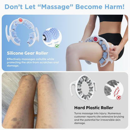 Cellulite Massage Tool - Lymphatic Drainage Massager - Muscle Roller, Deep Fascia Massage, Dimpled Skin Removal, Legs/Thighs/Buttocks, Anti-Cellulite Roller, Smooth Skin (14 Wheel - Green)