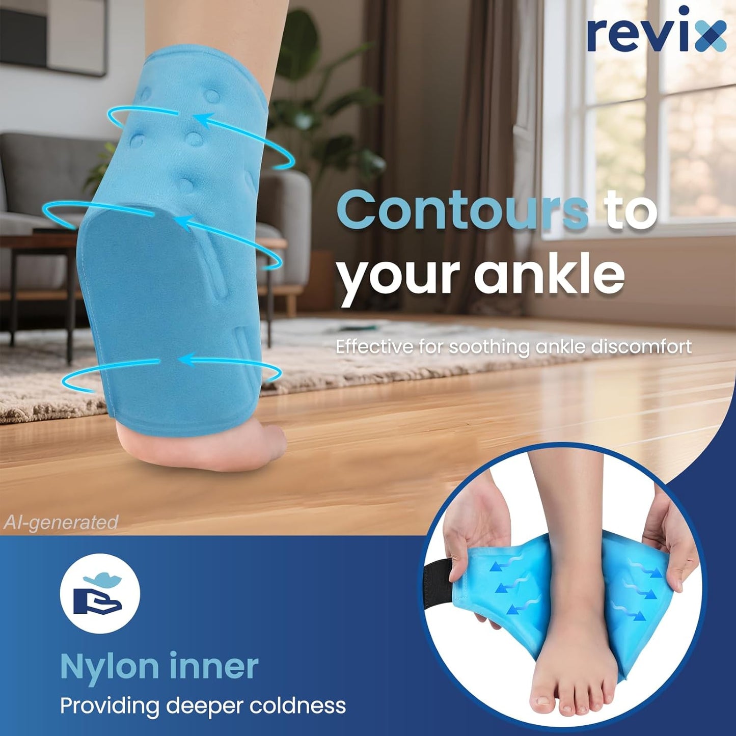 REVIX Ankle Ice Pack Wrap for Plantar Fasciitis & Foot Pain Relief | Ankle Ice Wrap with Cold Compression, Flexible Gel Pack for Achilles Tendonitis, Sprained Ankle, Heel Spurs and Swelling