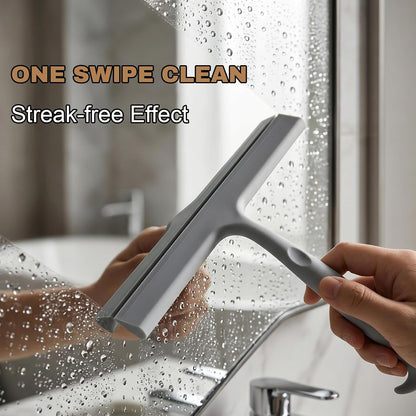 Shower Squeegee for Glass Doors, 8-Inch Silicone, Fishtail Hook, Black | One-Piece Silicone Squeegee for Shower Glass, Fishtail Hook, Non-Slip Grip, Quiet Glide; Tile, Mirrors, Windows & Car Glass